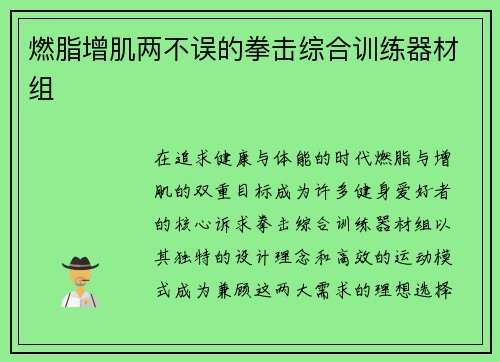 燃脂增肌两不误的拳击综合训练器材组