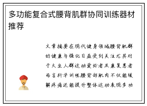 多功能复合式腰背肌群协同训练器材推荐