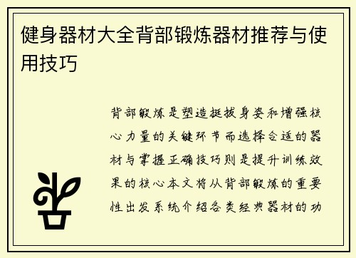 健身器材大全背部锻炼器材推荐与使用技巧