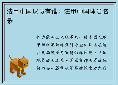 法甲中国球员有谁：法甲中国球员名录