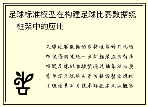 足球标准模型在构建足球比赛数据统一框架中的应用